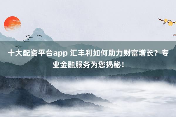十大配资平台app 汇丰利如何助力财富增长？专业金融服务为您揭秘！