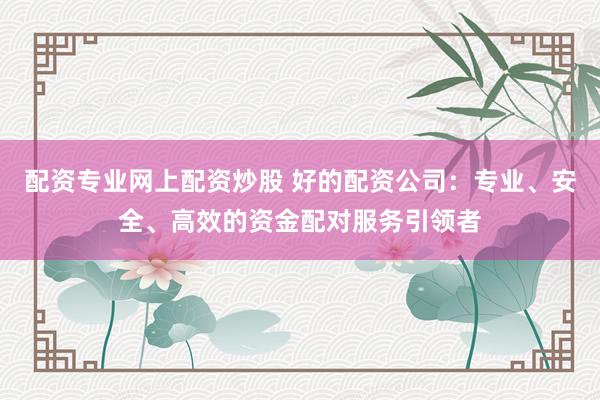 配资专业网上配资炒股 好的配资公司：专业、安全、高效的资金配对服务引领者