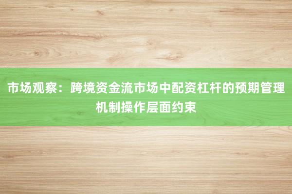 市场观察：跨境资金流市场中配资杠杆的预期管理机制操作层面约束